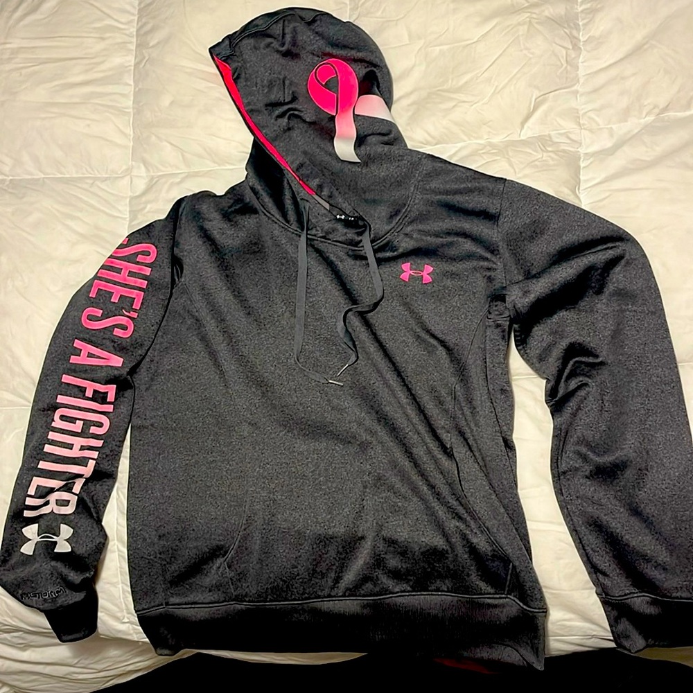 Woman’s Under Armour Hooded sweatshirt with breast cancer symbol